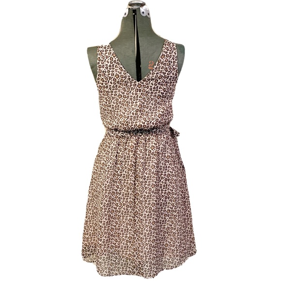 NEW Tan Leopard Animal Print Sleeveless Chiffon Dress A New Day NWT - Picture 6 of 10